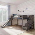 Letto a soppalco basso singolo per bambini con scivolo e scale, in legno massello, 14 sponde di sicurezza, capacità di 400 lb