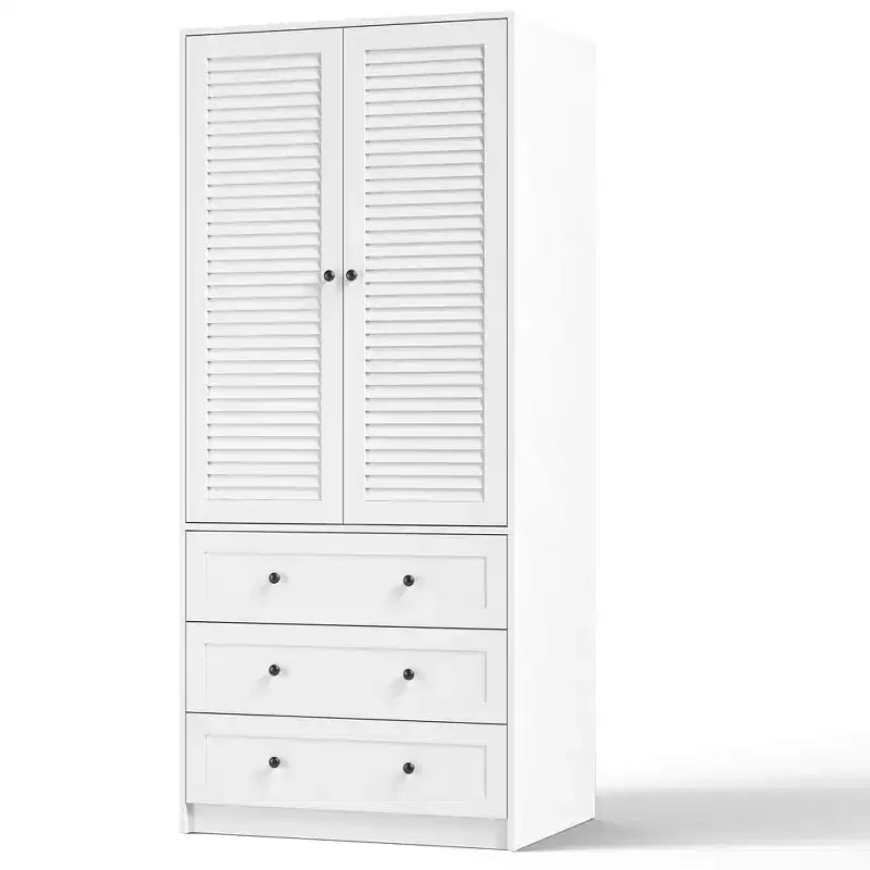 Armoire COZONY avec 3 tiroirs et 2 portes, armoire moderne en bois pour chambre, armoire blanche autoportante robuste