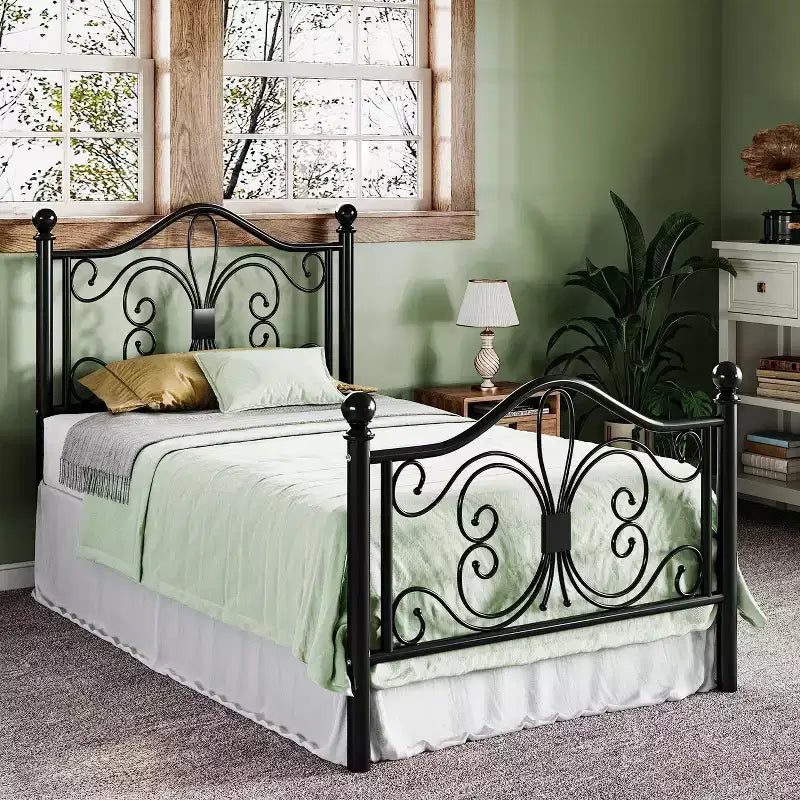 Metalen kinderbedframe met vlinderhoofdbord en -voetbord, geen bedbodem nodig
