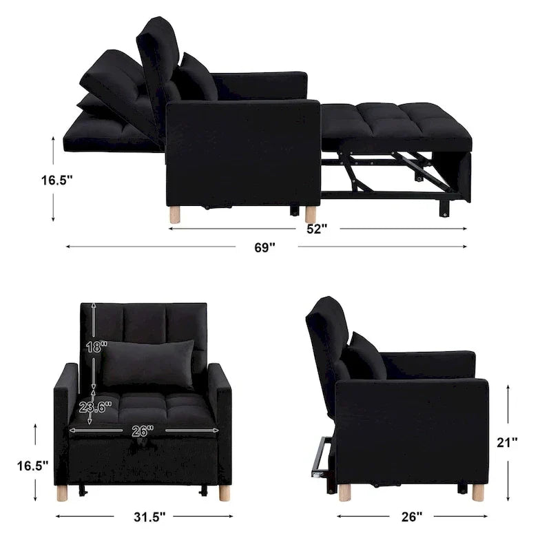 Fauteuil-lit convertible Aukfa, fauteuil une place avec oreiller