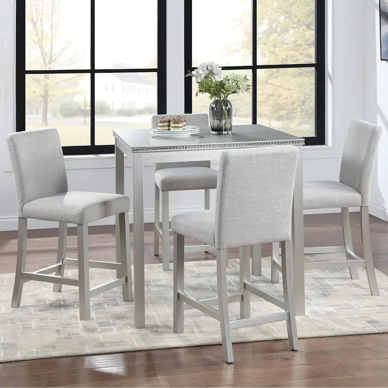 Set da pranzo moderno da 5 pezzi con tavolo quadrato da bar e 4 sedie imbottite