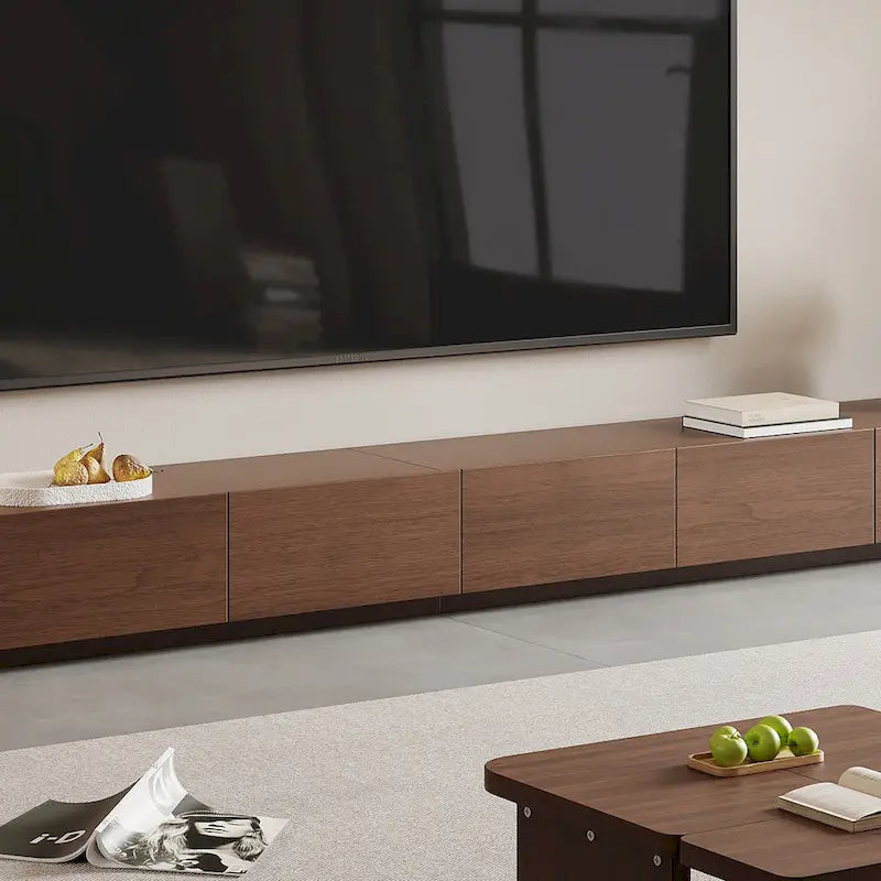 Mobile porta TV moderno in stile mid-century, con 4-6 cassetti, in legno massello marrone