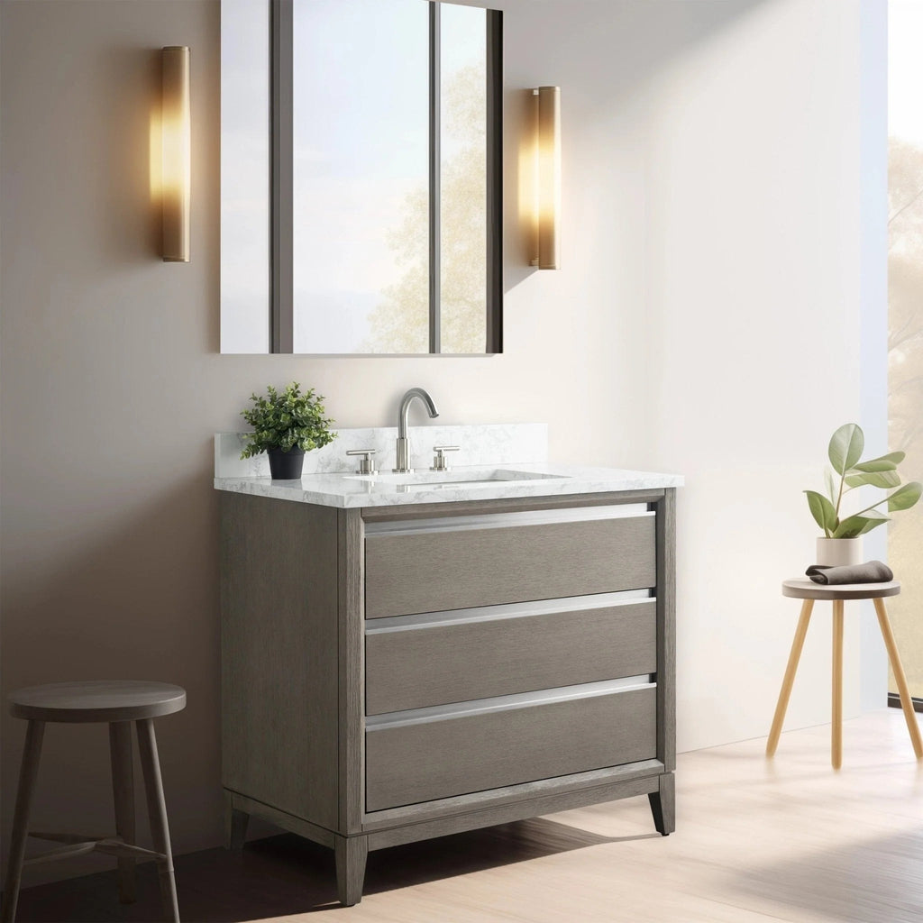 Meuble-lavabo de salle de bain Vanity Art avec lavabo en céramique et comptoir en marbre reconstitué