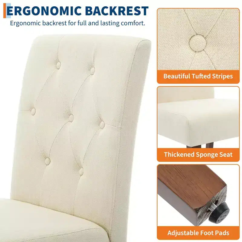 Set van 6 / 4 Parsons-eetkamerstoelen met knoopstiksels - gestoffeerde keukenstoelen van stof met houten poten en gevoerde zittingen - meubels voor woonkamer en keuken