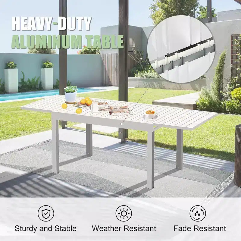 Table à manger Okak en aluminium pour patio, extensible, pour salle à manger et cuisine