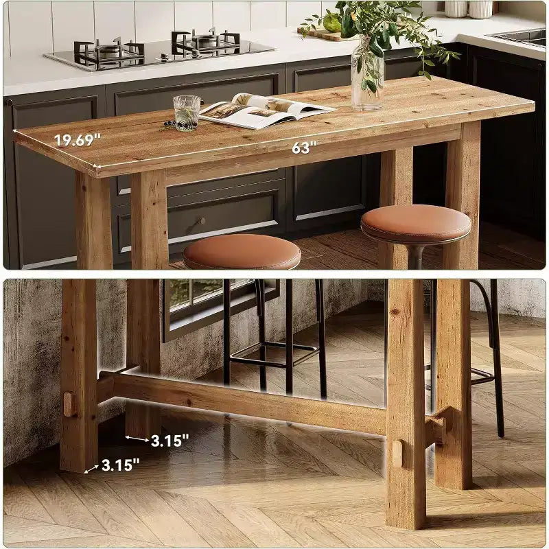 63-inch hoge bartafel van massief hout voor keuken, café of restaurant