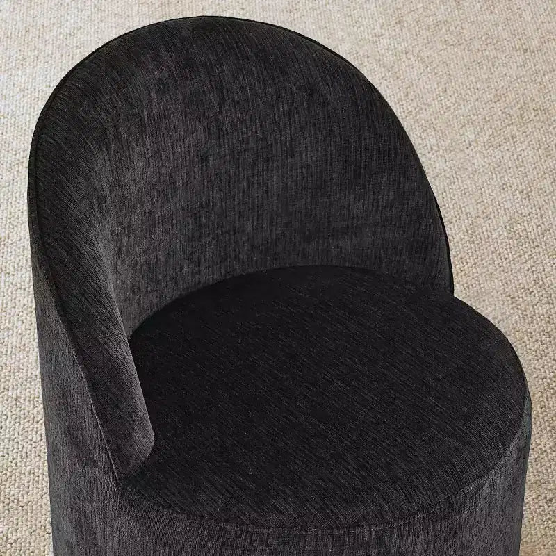 Moderne eethoek voor 6 personen, ronde eettafel met centrale voet, draaibare kuipstoelen op wieltjes, chenillestof met structuur - Panipeachy