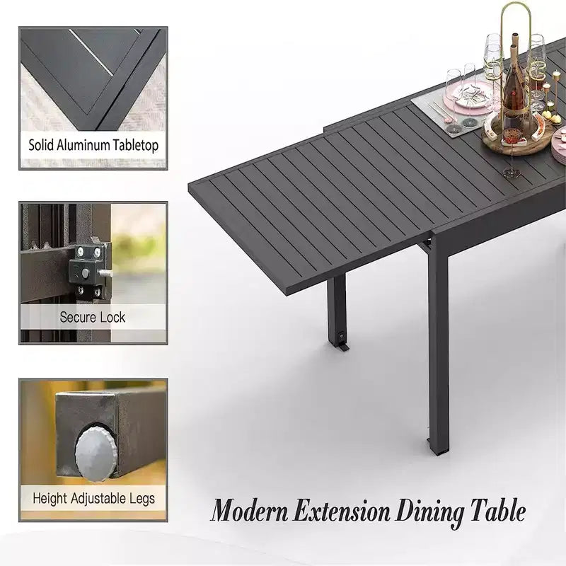 Table à manger Okak en aluminium pour patio, extensible, pour salle à manger et cuisine