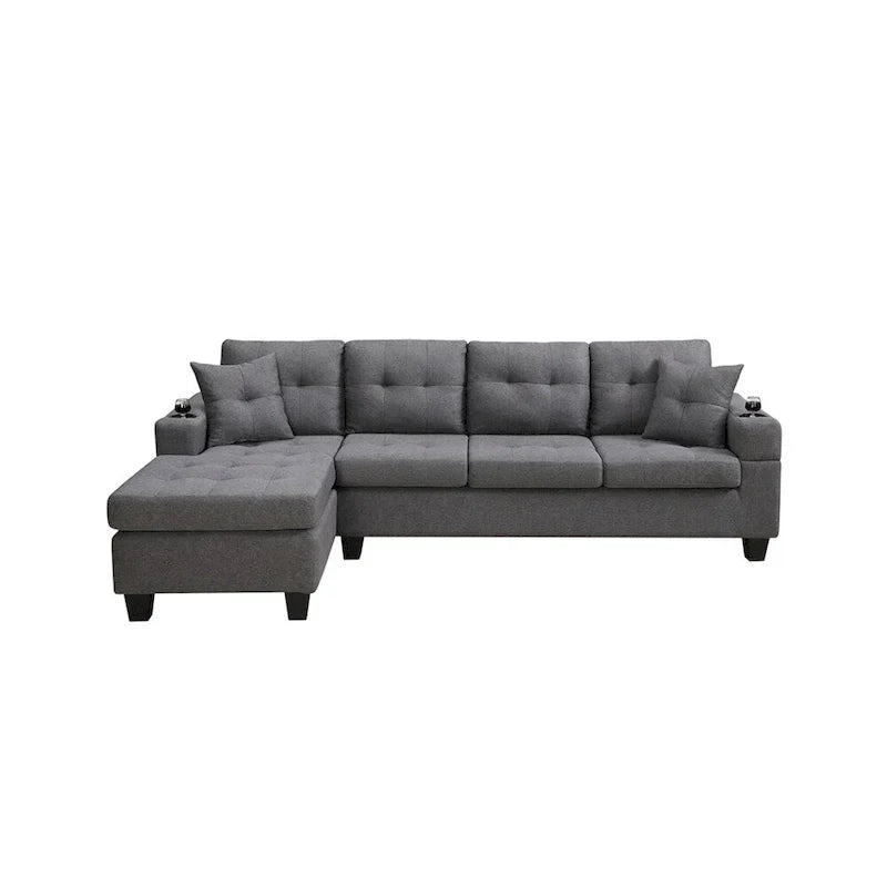 Canapé modulaire pour salon avec méridienne en forme de L et porte-gobelet
