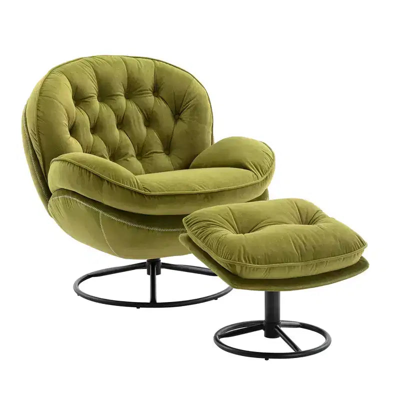 Okak Samt-Sessel mit Hocker, moderner Sessel ohne Armlehnen im Mid-Century-Stil, bequemer, weicher Sessel zum Fernsehen und Spielen