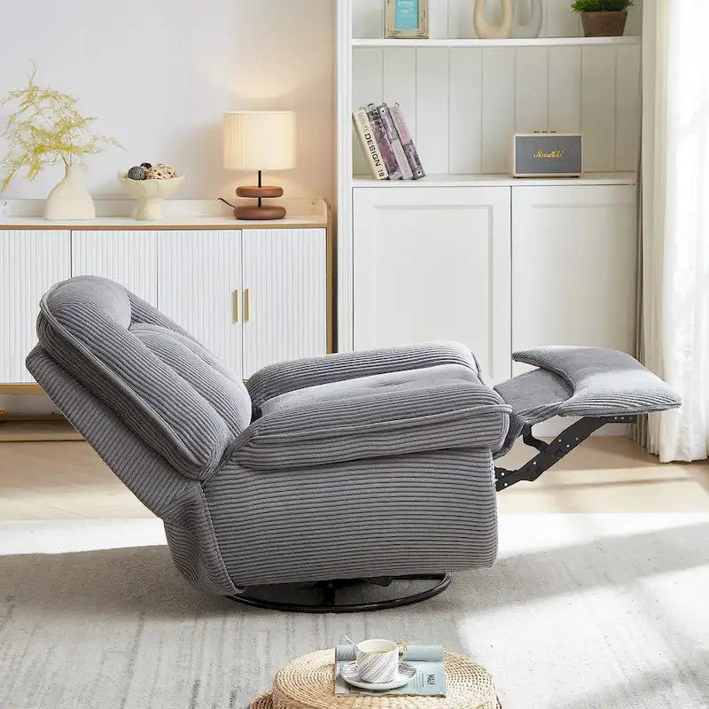 Drehsessel mit Cordbezug, Schaukelfunktion und Fußstütze fürs Wohnzimmer