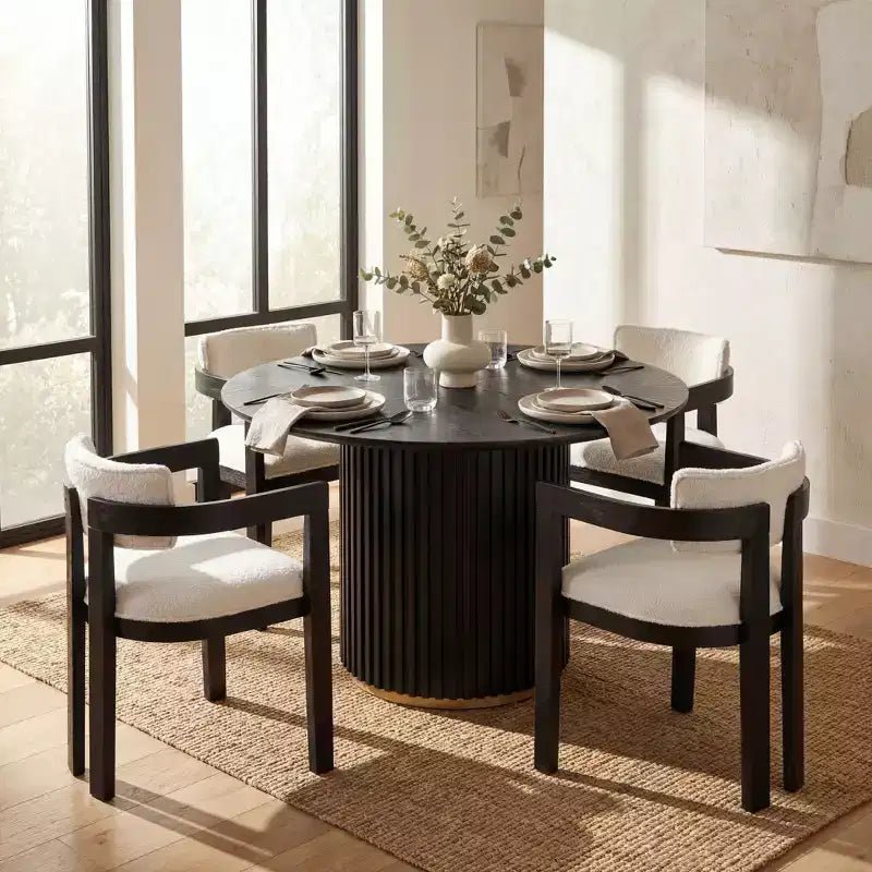 Christopher Knight Home Shankar moderne 5-delige ronde eetkamerset met stoelen van rubberhout met bekleding