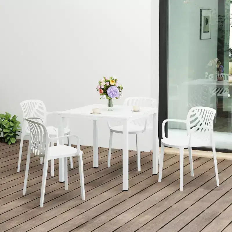 Ensemble de patio WestinTrends Playa de 5 pièces avec table carrée de repas d’extérieur et chaises empilables