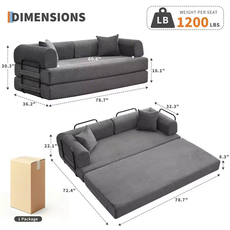 Acekool Schlafsofa mit umwandelbarem Bodensofa-Design, tiefer Sitzfläche und angenehmem Cordbezug