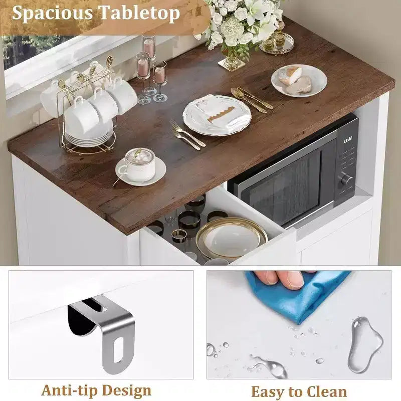Mobile da cucina per microonde con vani contenitori, 3 ante, 1 cassetto e ripiani regolabili, dispensa