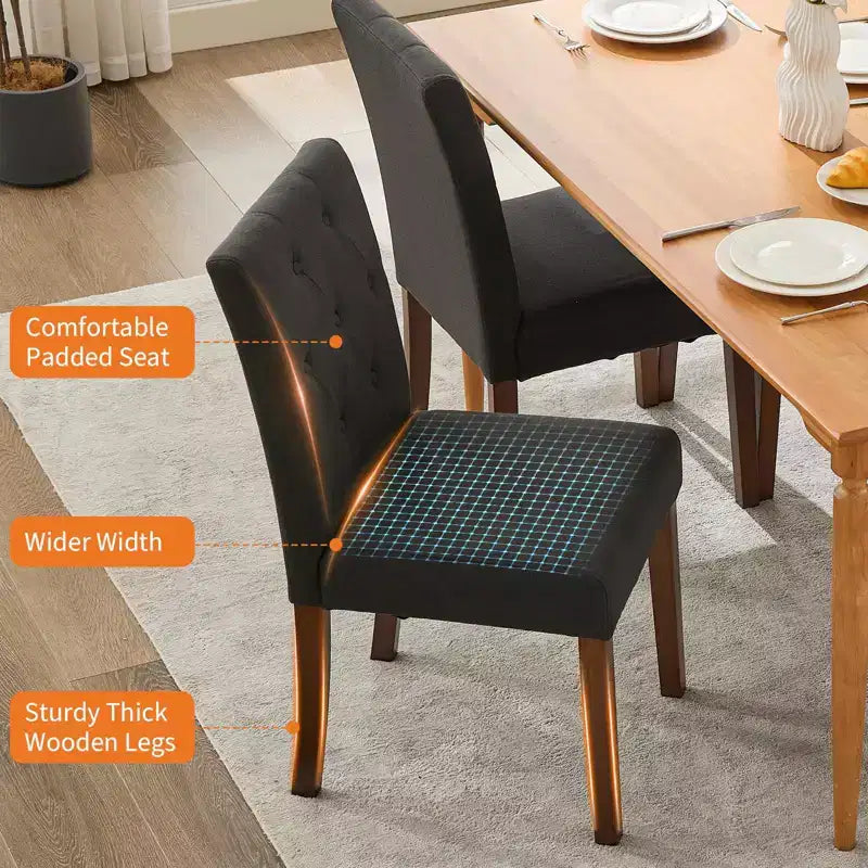 Set van 6 / 4 Parsons-eetkamerstoelen met knoopstiksels - gestoffeerde keukenstoelen van stof met houten poten en gevoerde zittingen - meubels voor woonkamer en keuken