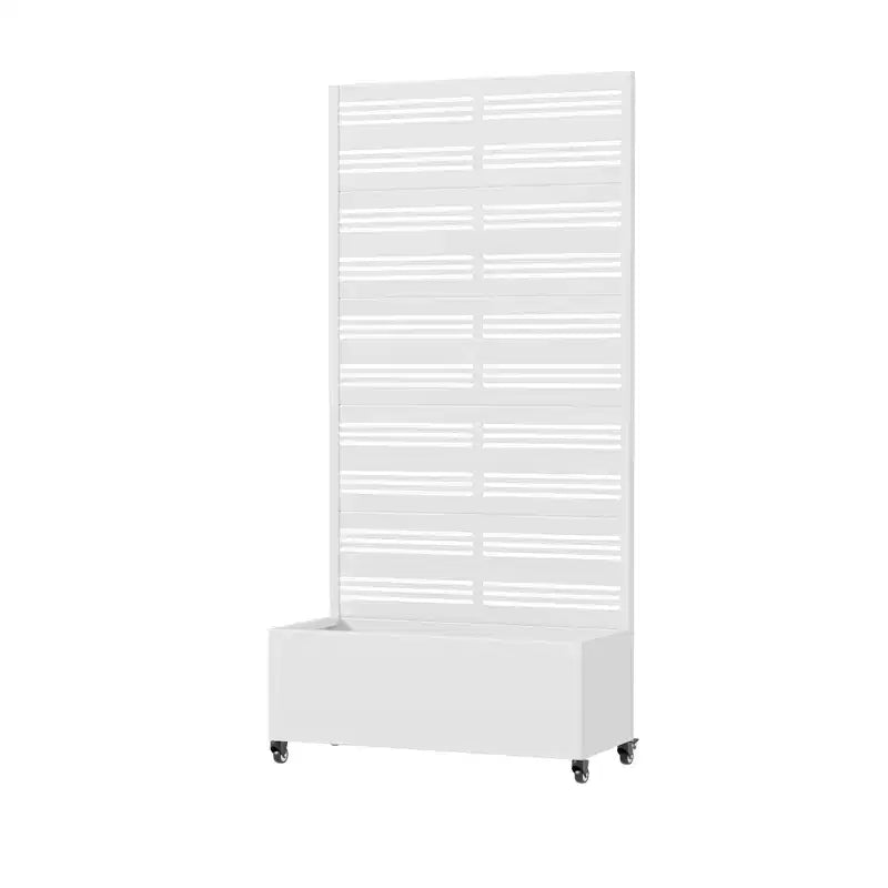 MAYEERTY weißer rechteckiger Pflanzkasten aus Schmiedeeisen mit Rankgitter (Harold Wide-Narrow B Louvered), 72x35x16, 5-teiliges Gartendekor für drinnen und draußen
