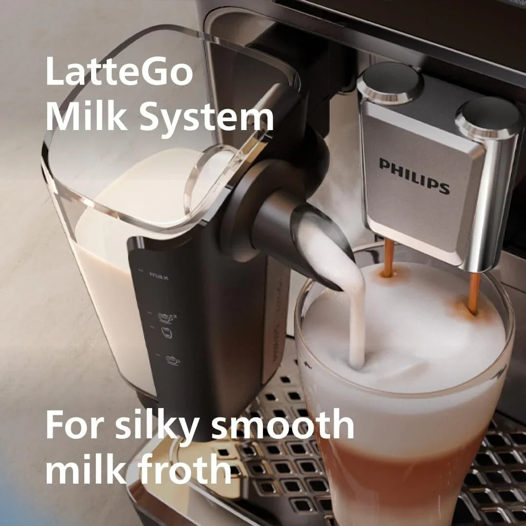 Macchina da caffè espresso premium, 12 bevande calde/fredde, sistema LatteGo, macinacaffè in ceramica, nero cromato