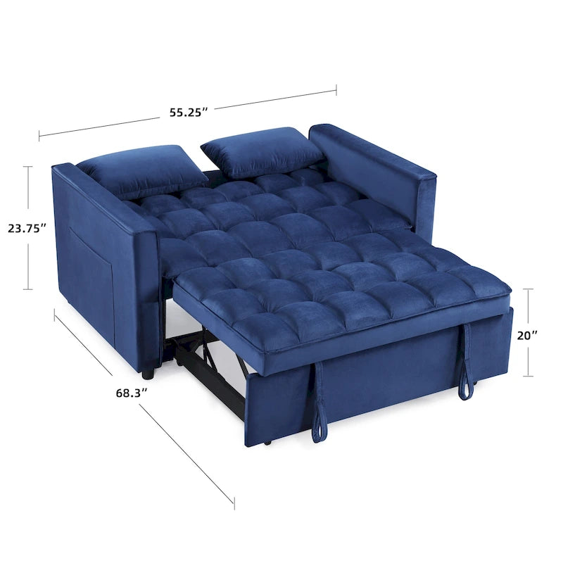 Klassisches ausziehbares, getuftetes und umbaubares Schlafsofa - 55W x 68L x 20H