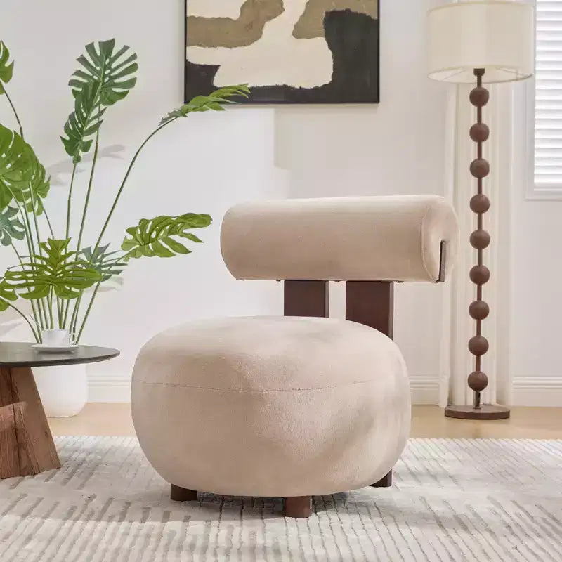 Fauteuil d'appoint sculptural moderne Christopher Knight Home Chariya en hévéa, revêtement en velours et dossier cylindrique