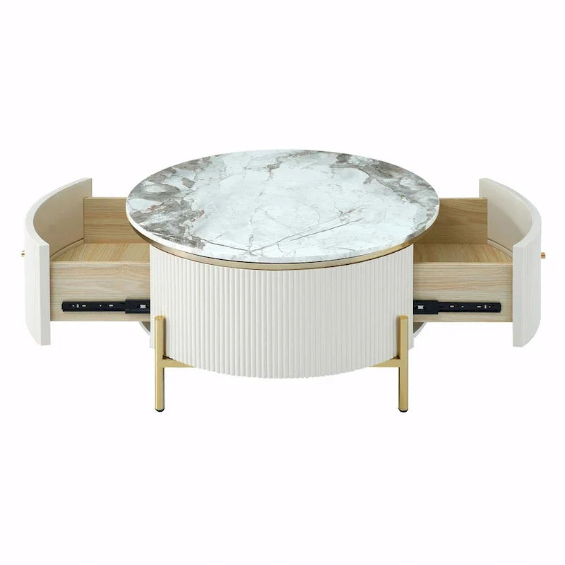 Table basse ronde moderne de 31.5 avec grand tiroir de rangement