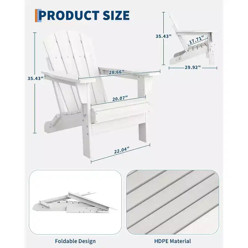 2er-Set klappbare Adirondack-Stühle mit Beistelltisch, HDPE-Kunststoff in Holzoptik, Tragkraft 380lbs, wetterfestes Outdoor-Set für Terrasse, Deck und Feuerstelle