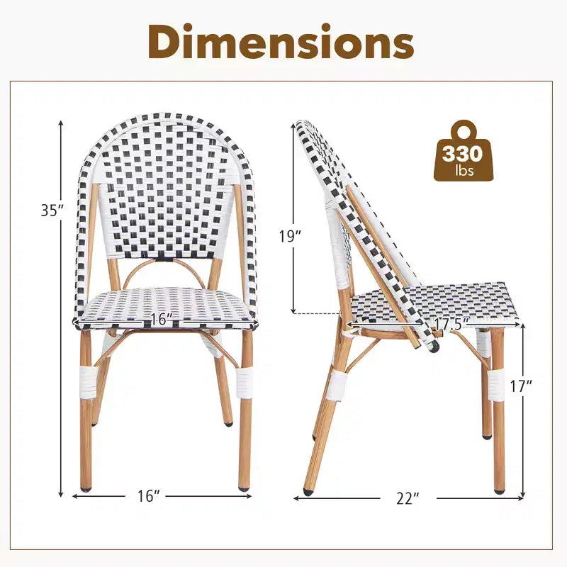 Set di 4 sedie Costway da bistrot francese per esterni, con rattan intrecciato a mano e struttura in metallo zincato