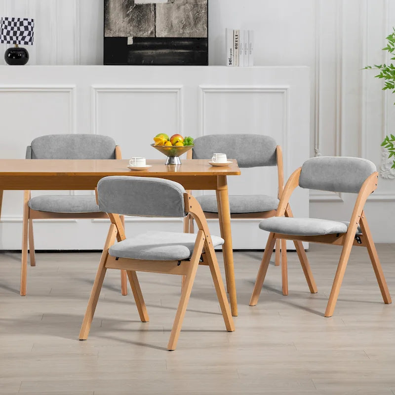 Chaises pliantes empilables en bois pour salle à manger avec assise rembourrée (lot de 4)