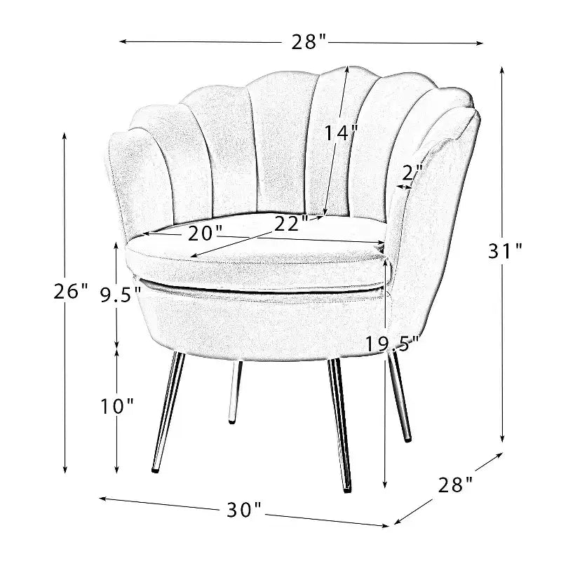 Fauteuil tonneau confortable avec pieds en métal doré, fauteuil d’appoint pour le salon
