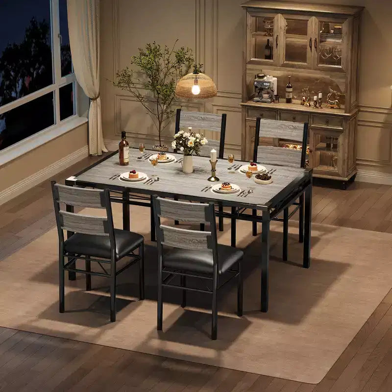 Ensemble de table à manger pour 4 personnes, avec 4 chaises rembourrées, ensemble de 5 pièces en bois pour la cuisine ou la salle à manger avec protège-coins, pour cuisine, appartement et petit espace