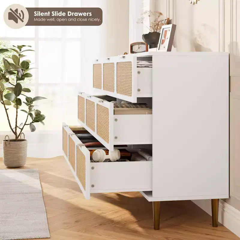 Rattan-Kommode für das Schlafzimmer, geräumige Schubladenschränke für den Kleiderschrank, geeignet für Wohnzimmer, Flur und Kinderzimmer.