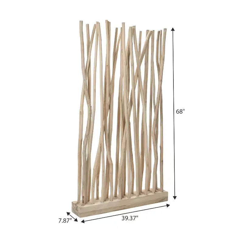 Paravent à panneau unique JONATHAN Y Tranquil, style bohème côtier, 39W x 68H, fabriqué à la main avec des branches de teck