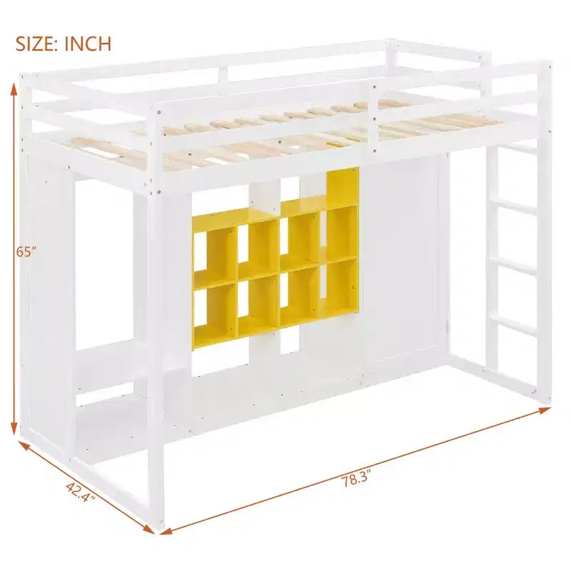 Kinder-Hochbett mit Kleiderschrank und Regalen, Holz-Hochbettrahmen mit Stauraumschrank für Kinder und Jugendliche