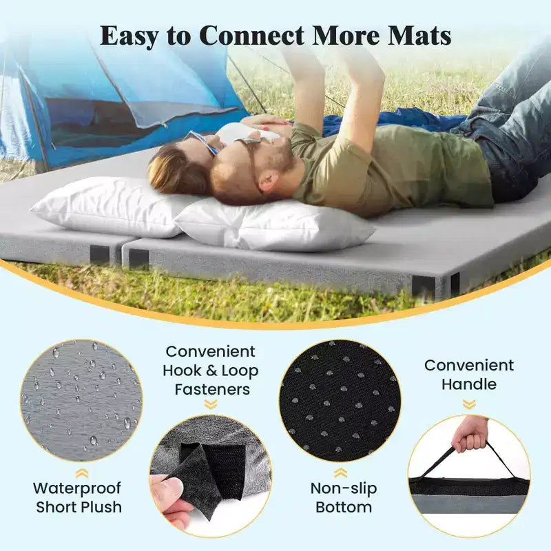 Matelas de camping Costway en mousse à mémoire de forme avec dessous antidérapant et sac de transport, pour dormir à l’extérieur, gris/bleu
