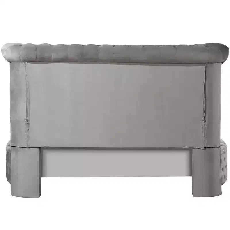 Lit queen Gaiva gris velours 109 - Acme Furniture : clous décoratifs élégants, capitonnage à boutons, cadre en bois composite
