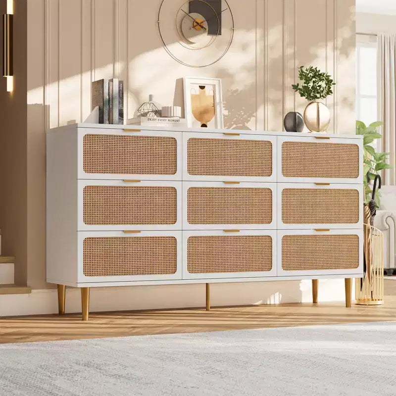 Rattan-Kommode für das Schlafzimmer, geräumige Schubladenschränke für den Kleiderschrank, geeignet für Wohnzimmer, Flur und Kinderzimmer.