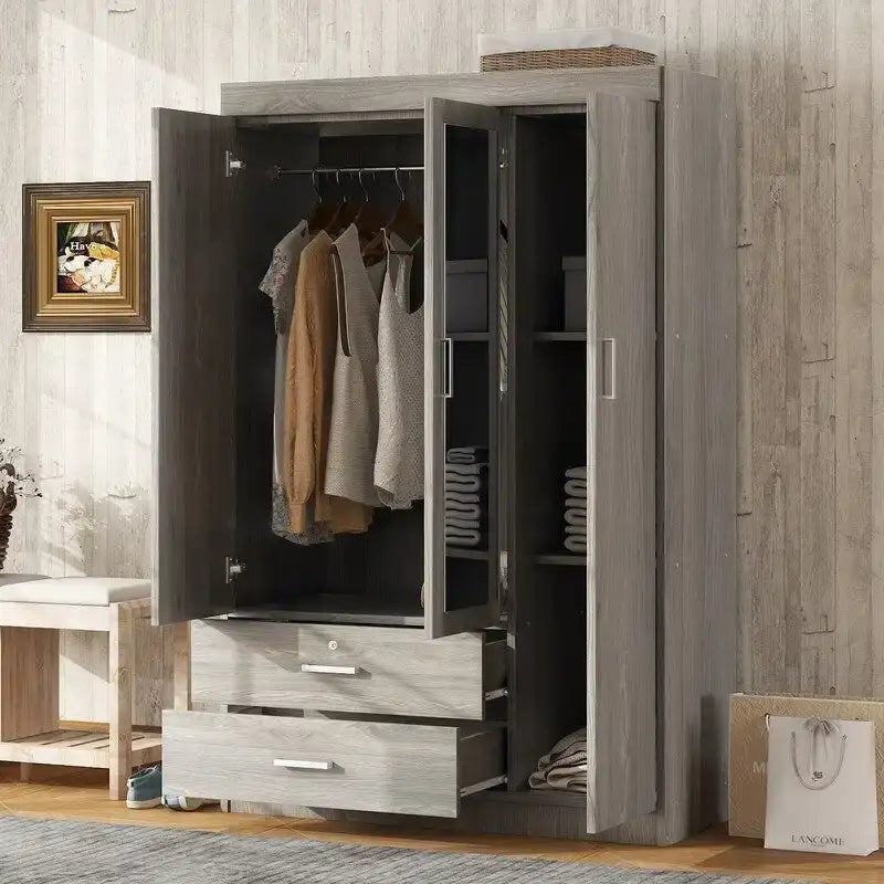 Spiegelschrank mit 3 Türen, Regalen und 2 Schubladen