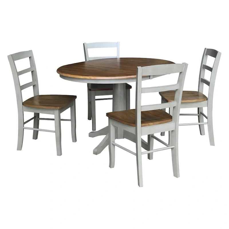 Ronde uitschuifbare eettafel van 36 met 4 Madrid-stoelen