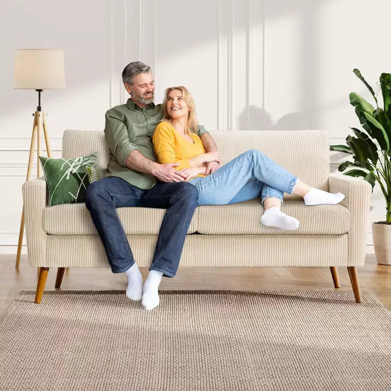 68 Mid-Century Modern Corduroy Loveseat Sofa with Spring Pad