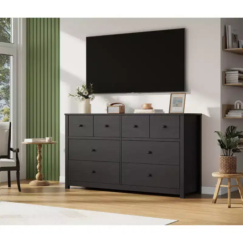 Commode moderne à 8 tiroirs pour chambre, large chiffonnier en bois avec rangement profond, meuble de rangement autoportant pour le salon