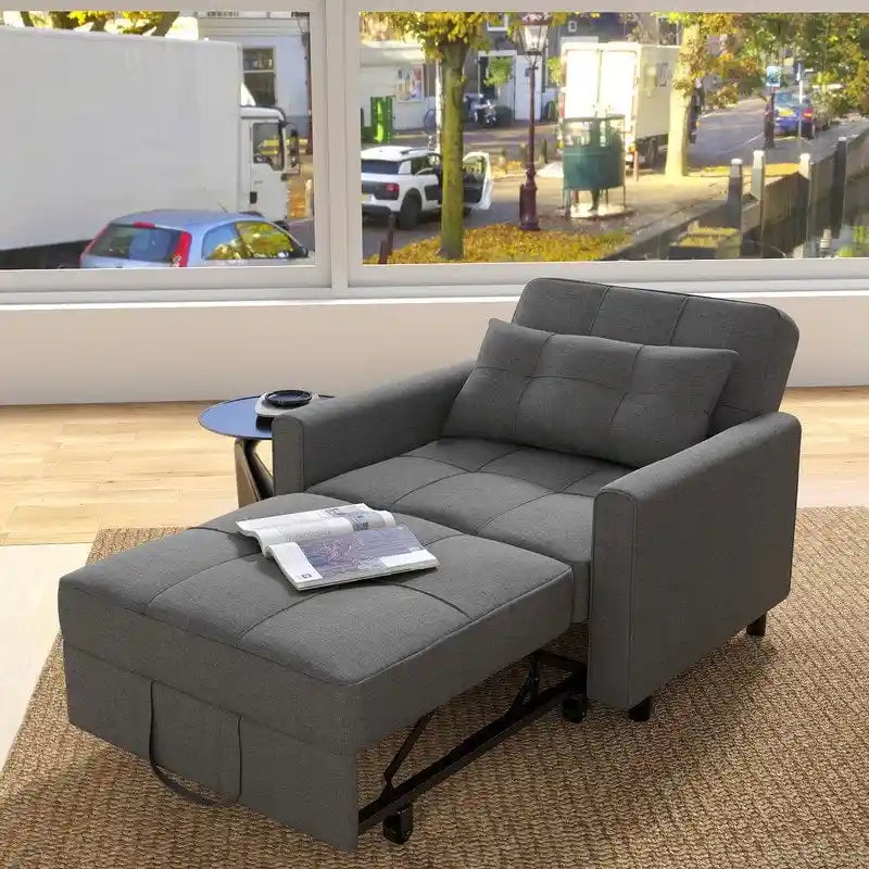 Fauteuil convertible 3-en-1 avec lit escamotable, canapé lounge rembourré convertible, réglable et pliable