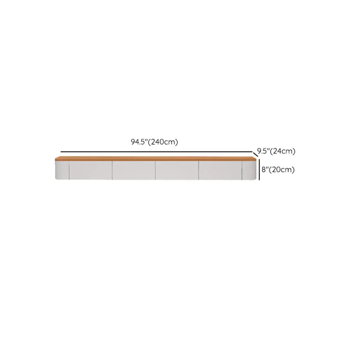 Meuble TV suspendu contemporain, long, en bois blanc, avec tiroirs