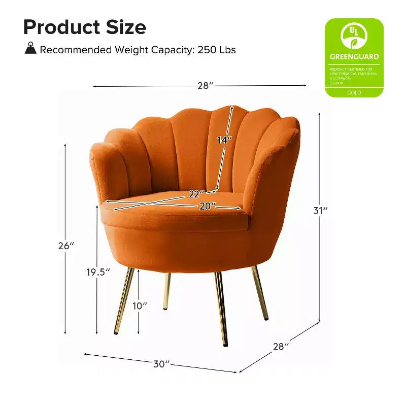 Fauteuil tonneau confortable avec pieds en métal doré, fauteuil d’appoint pour le salon