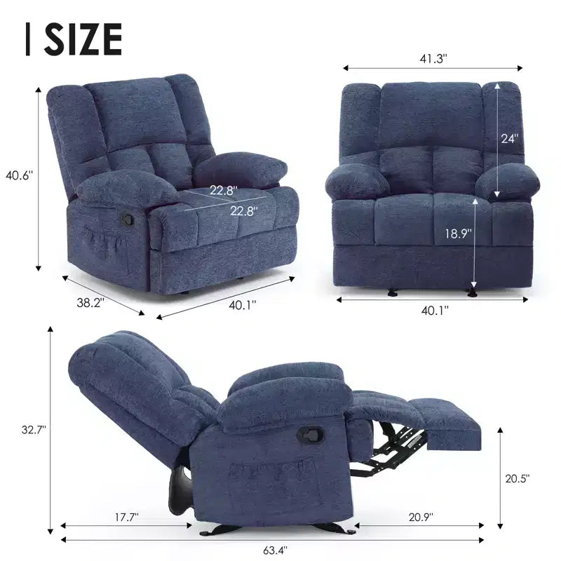 Blauer übergroßer Schaukel-Relaxsessel mit Chenille-Bezug