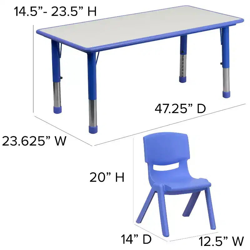 Emma und Oliver, rechteckiger höhenverstellbarer Aktivitätstisch aus Kunststoff, 23.625W x 47.25L, Set mit 6 Stühlen