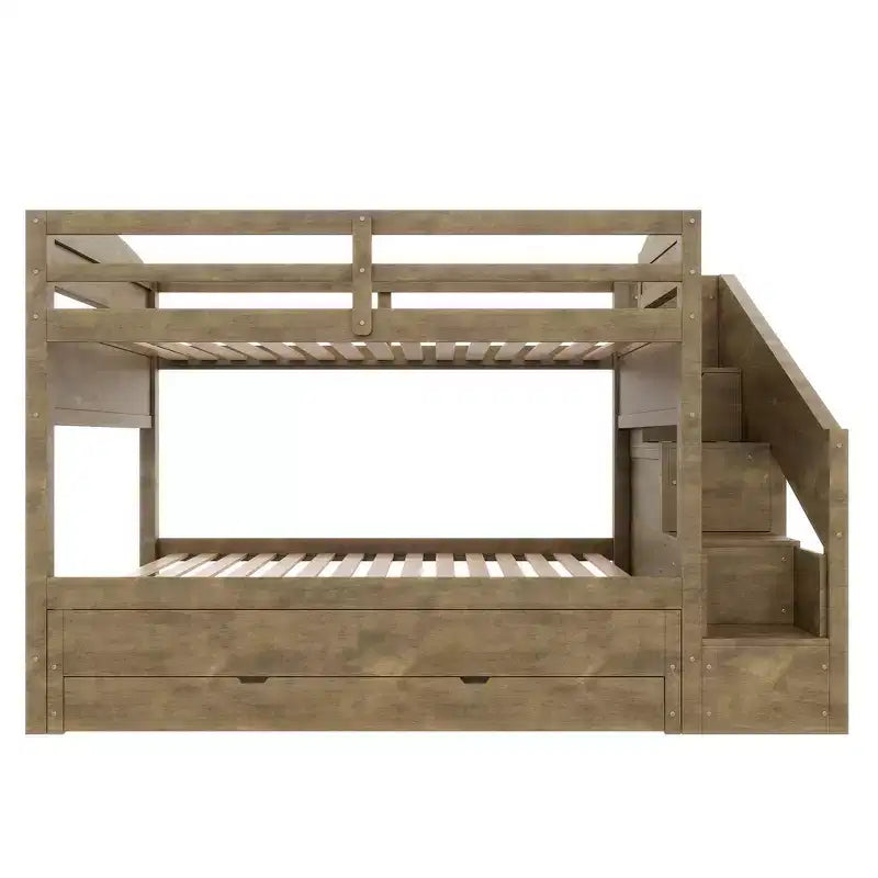 Struttura letto a castello singolo Whisen XL con letto estraibile, letto a castello con contenitore, legno massello, scala contenitore, armadio, 3 cassetti, per bambini