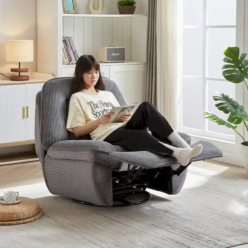 Drehsessel mit Cordbezug, Schaukelfunktion und Fußstütze fürs Wohnzimmer