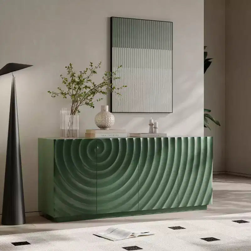 59 modern spiraalvormig dressoir, laag opbergmeubel voor de hal met deuren met 3D-ribbelstructuur