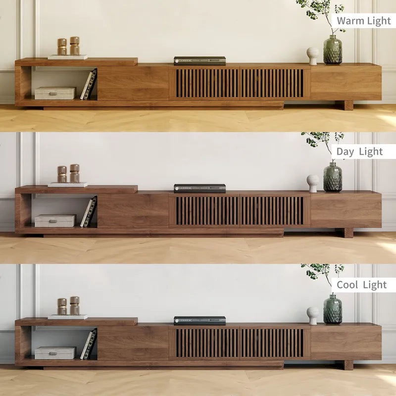 Meuble TV moderne rétractable et extensible avec 4 tiroirs, jusqu’à 103 pouces - 78.54D x 15.74W x 13.78H