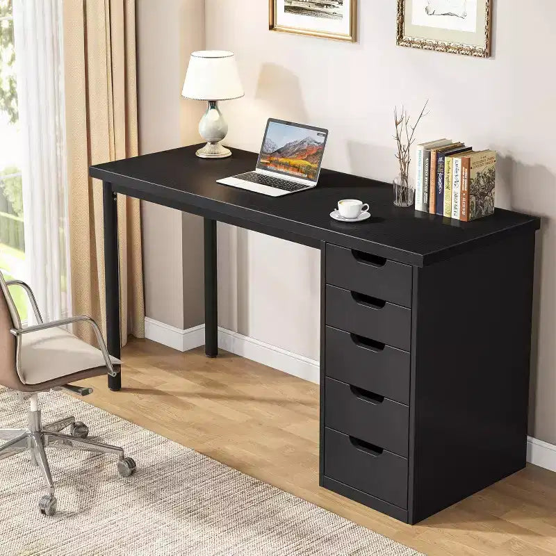 Scrivania per computer Lantine con 5 cassetti, moderna e semplice, da 47 pollici, per ufficio domestico, studio e scrittura, adatta a spazi piccoli